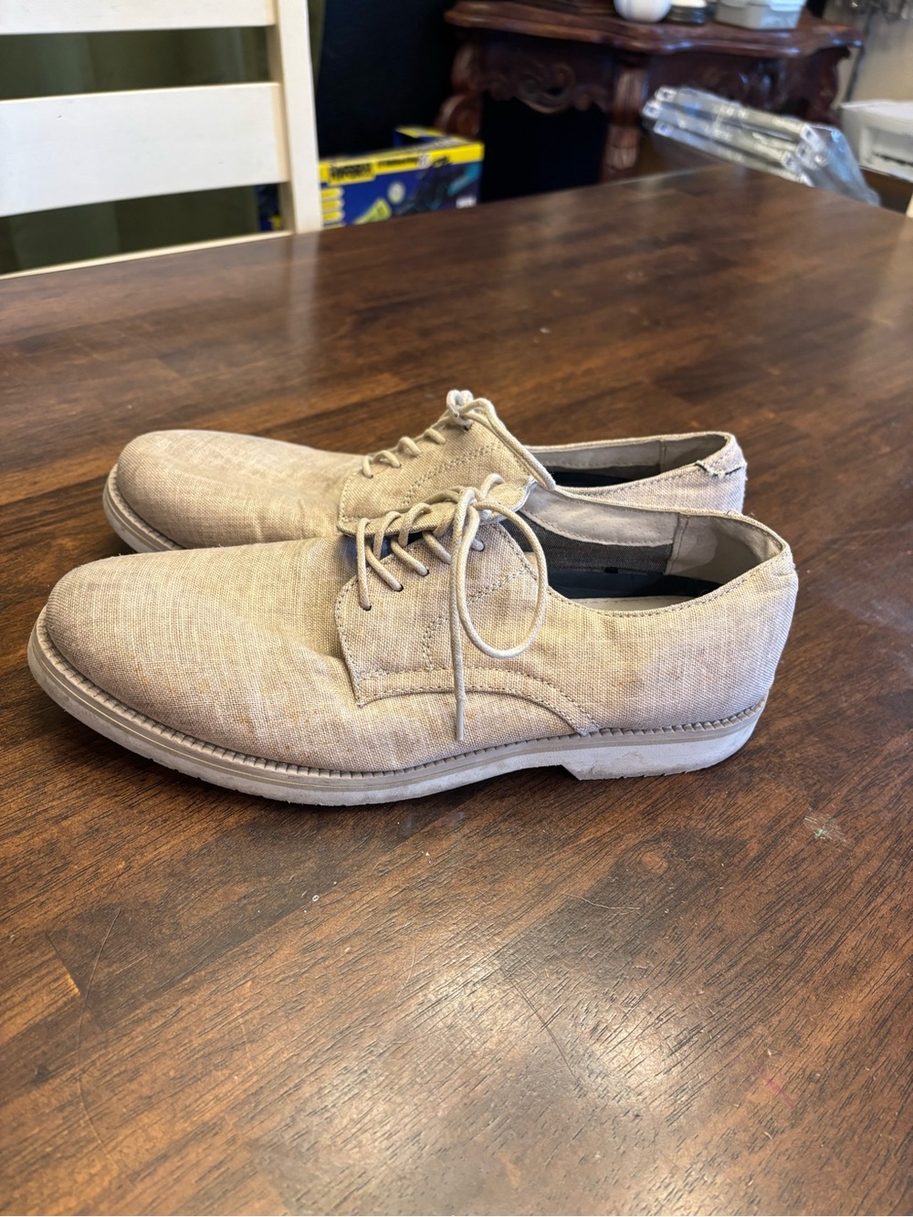 Express Men’s Beige Canvas Lace Up Casual Oxford Shoes Size 10